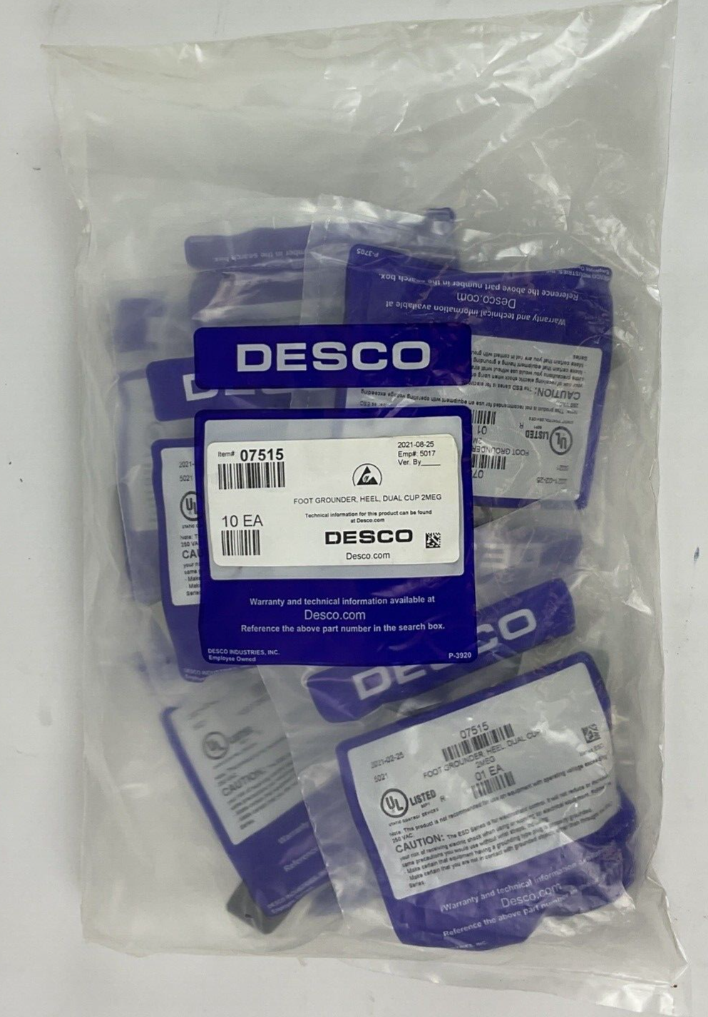 DESCO 07515 FOOT GROUNDER HEEL DUAL CUP 2MEG BAG OF 10
