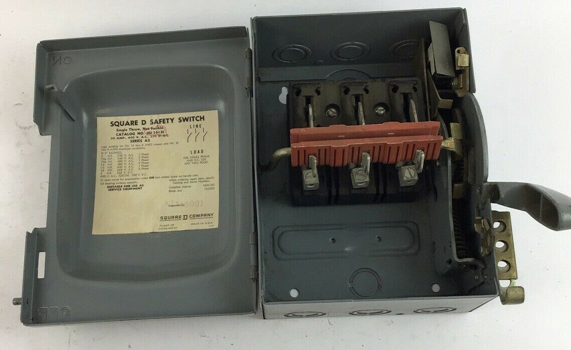 SQUARE D HU 361 EI SAFETY SWITCH 30A 600VAC 250VDC SER.A2