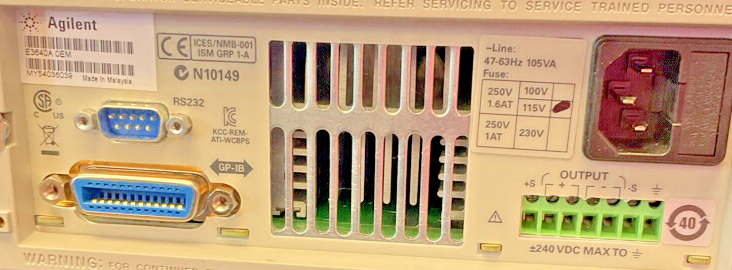 AGILENT E3640A DC POWER SUPPLY 0-8V,3A/0-20V,1.5A