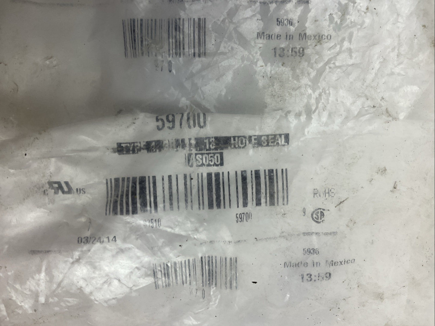 HOFFMAN TYPE 3R, 4, 12, 13 AS050 783510-59700 HOLE SEAL  59700 1/2" (BAG OF 10)