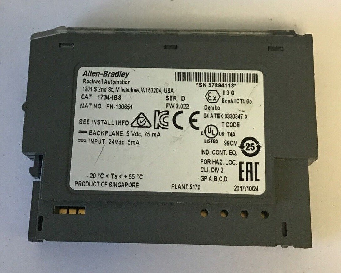ALLEN BRADLEY 1734-IB8 SINK INPUT 24VDC SER.D FW 3.022