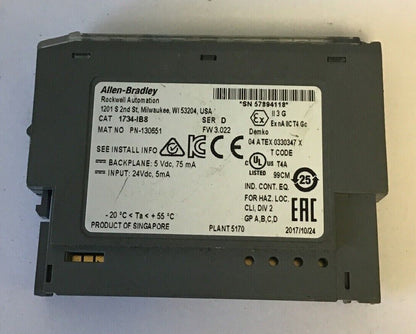 ALLEN BRADLEY 1734-IB8 SINK INPUT 24VDC SER.D FW 3.022