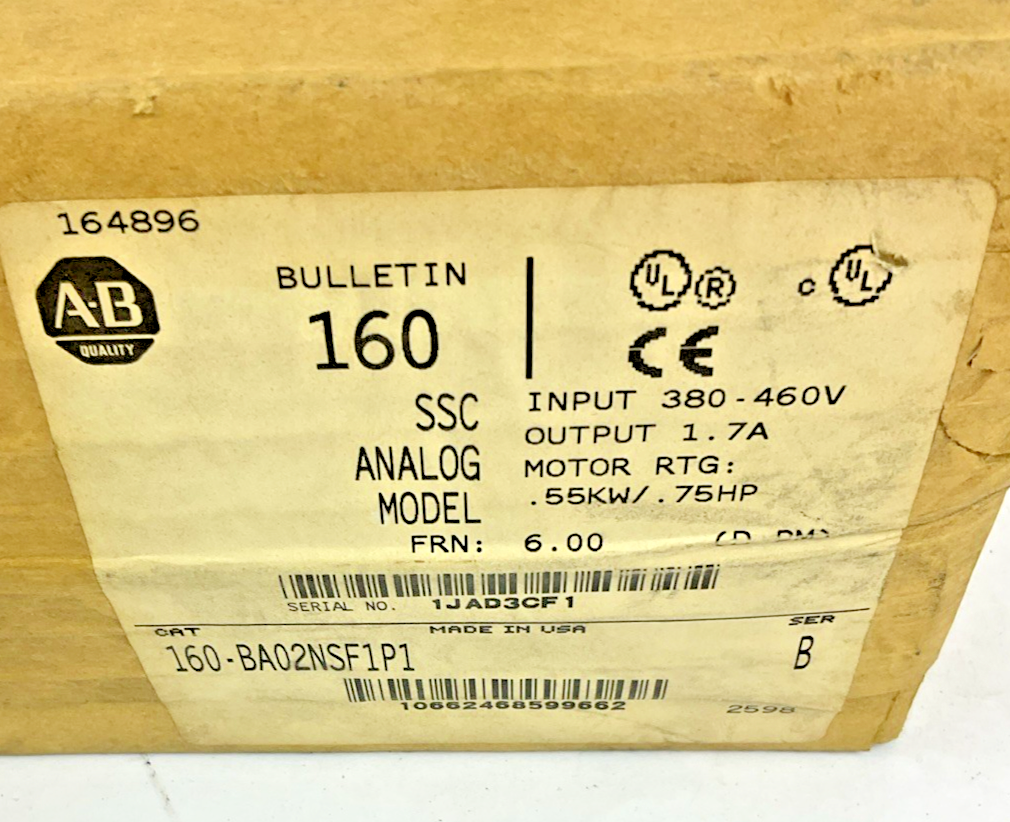 ALLEN BRADLEY 160-BA02NSF191 ANALOG AMPLIFIER MOTOR DRIVE .75HP SER.B FRN:6.0.