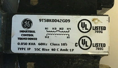 GENERAL ELECTRIC 9T58K0042G09 TRANSFORMER 0.050KVA 60HZ CLASS105 ***LOTOF3***