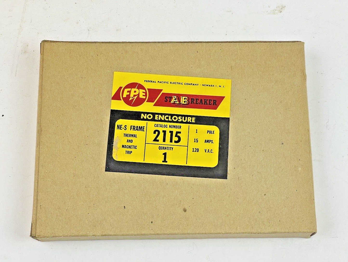 FEDERAL PACIFIC *BOX OF 10* - 2115 - NE-S FRAME 1 POLE, 15 A, 120 VAC BREAKERS