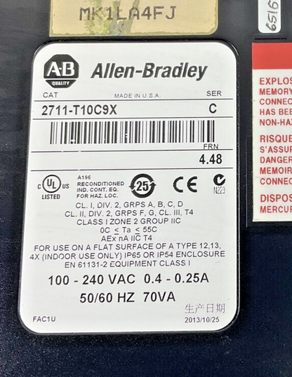 ALLEN BRADLEY 2711-T10C9X SER.C PANELVIEW 240VAC FRN 4.48 0.4-0.25A