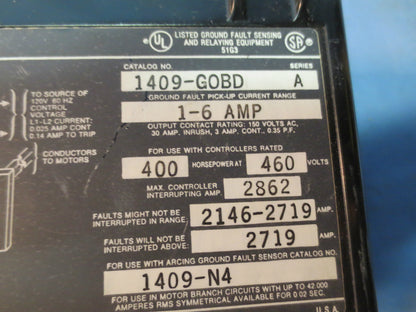 ALLEN-BRADLEY 1409-GOBD ARCING GROUND FAULT RELAY, Ser. A