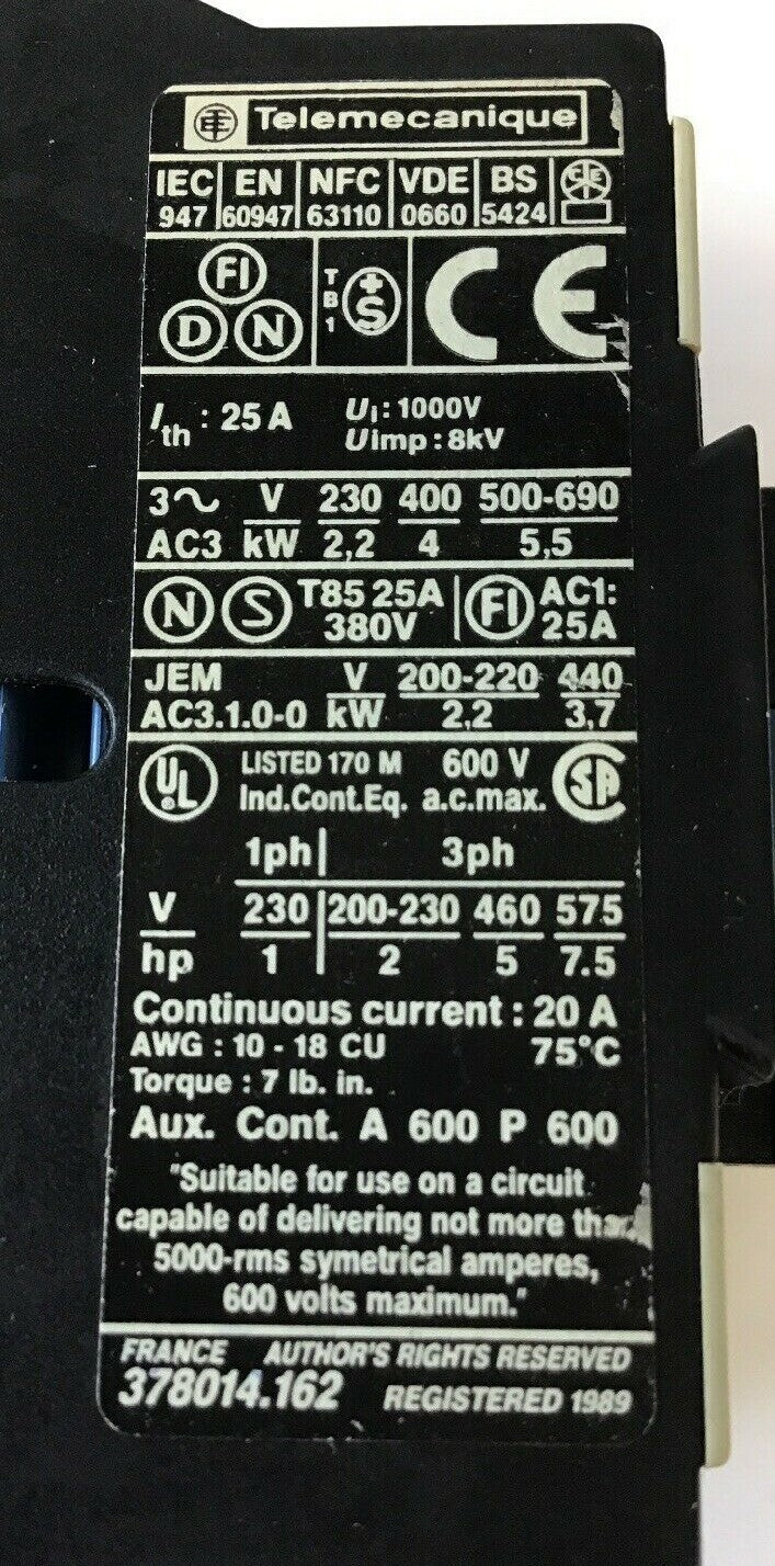 TELEMECANIQUE LP1 D09 10 CONTACTOR RELAY 24 VDC