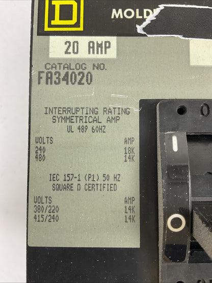 SQUARE D FA34020 CIRCUIT BREAKER 20A 3POLE 480VAC