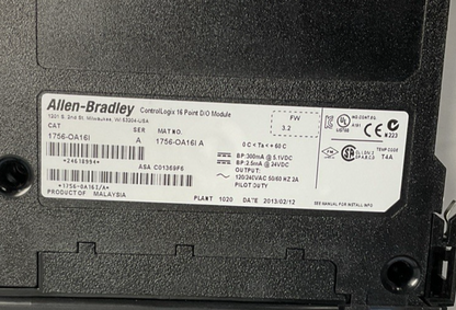 ALLEN BRADLEY 1756-OA16I CONTROLLOGIX 16 POINT D/O MODULE 24VDC 240VAC