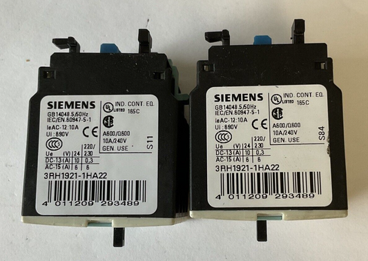 SIEMENS 3RH1921-1HA22 CONTACT BLOCK 10A 240V****LOTOF2****