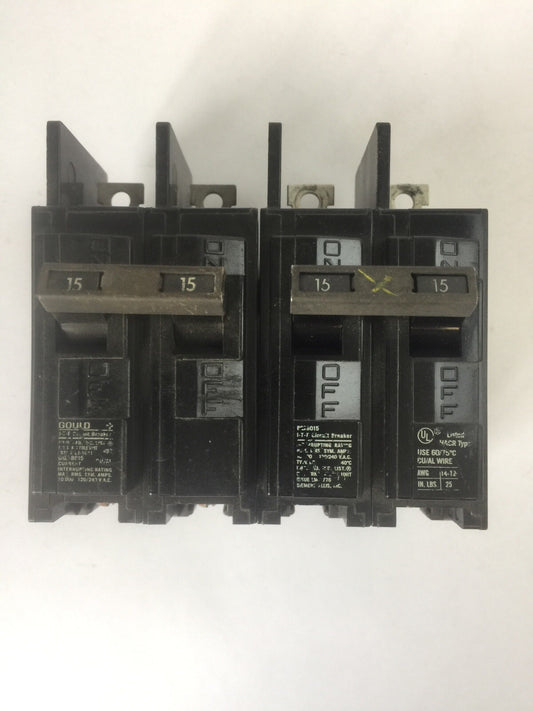 SIEMENS BQ2B015 CIRCUIT BREAKER 2POLE 15AMP 120/240VAC (LOT OF 2)