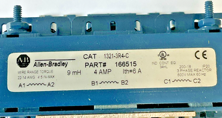 ALLEN BRADLEY 1321-3R4-C PHASE REACTOR 460VAC 3PH