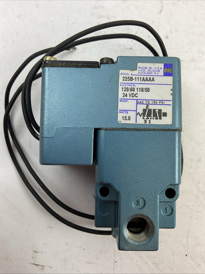 MAC 225A-111AA SOLENOID VALVE 120VAC 60HZ 110VAC 50HZ 24VDC 15.0WATTS 150PSI