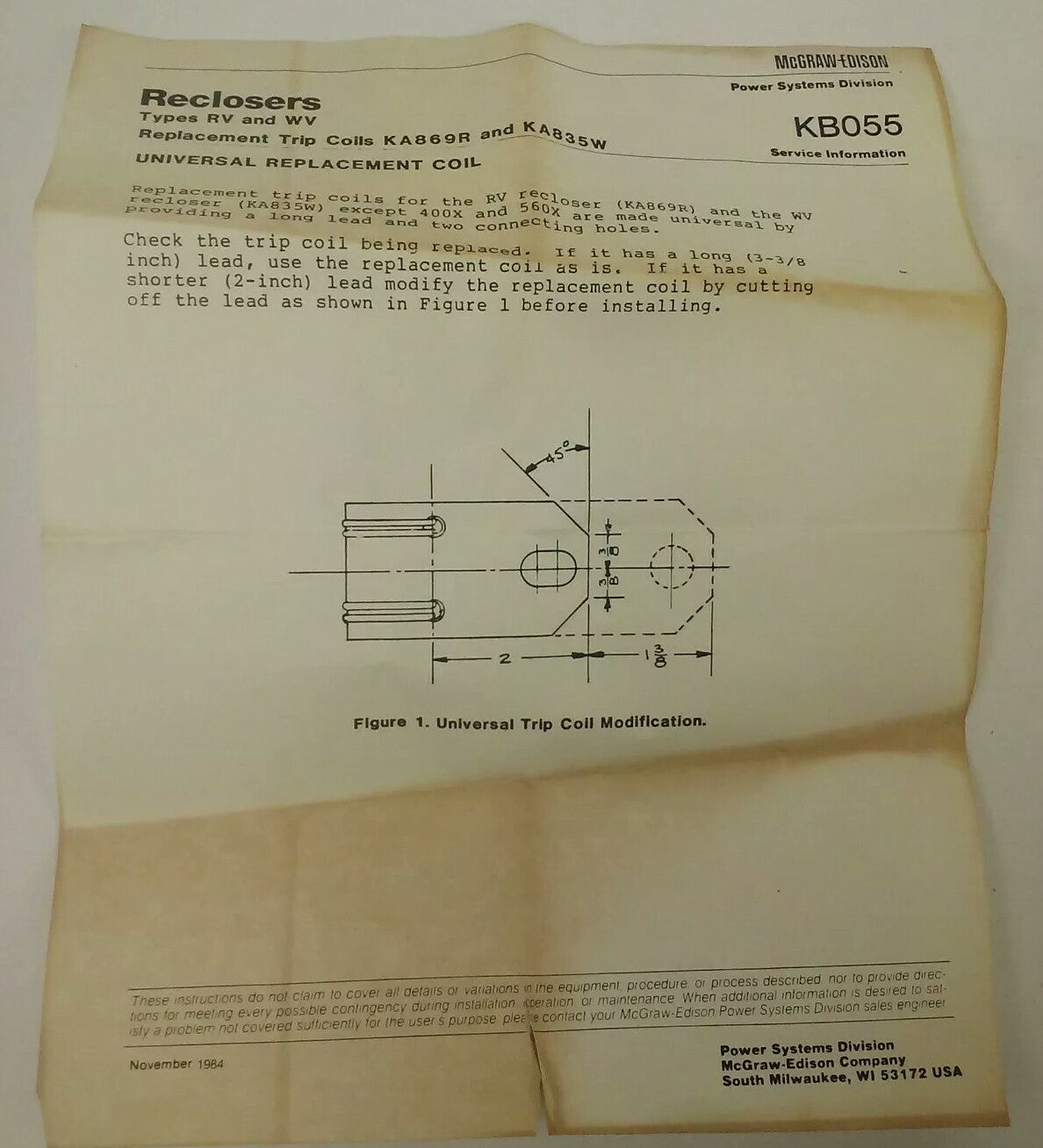 MCGRAW-EDISON COMPANY KA869R1-400 - 400AMP TRIP COIL ASSEMBLY WA-92B-1-400 AMP