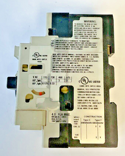 ALLEN BRADLEY 140M-C2E-B40 STARTER SER.C  W/ 140M-C-AFA11 SER.A AUX CONTACT
