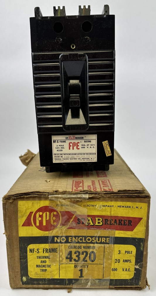 FPE 4320 STABREAKER 20AMP 600VAC 3POLE NF-S FRAME THERMAL AND MAGNETIC TRIP