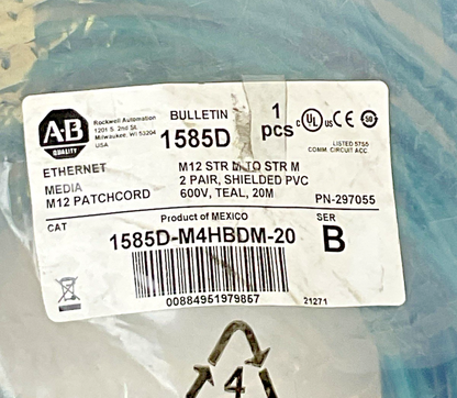 ALLEN BRADLEY 1585D-M4HBDM-20 SERIES B M12 PATCHCORD