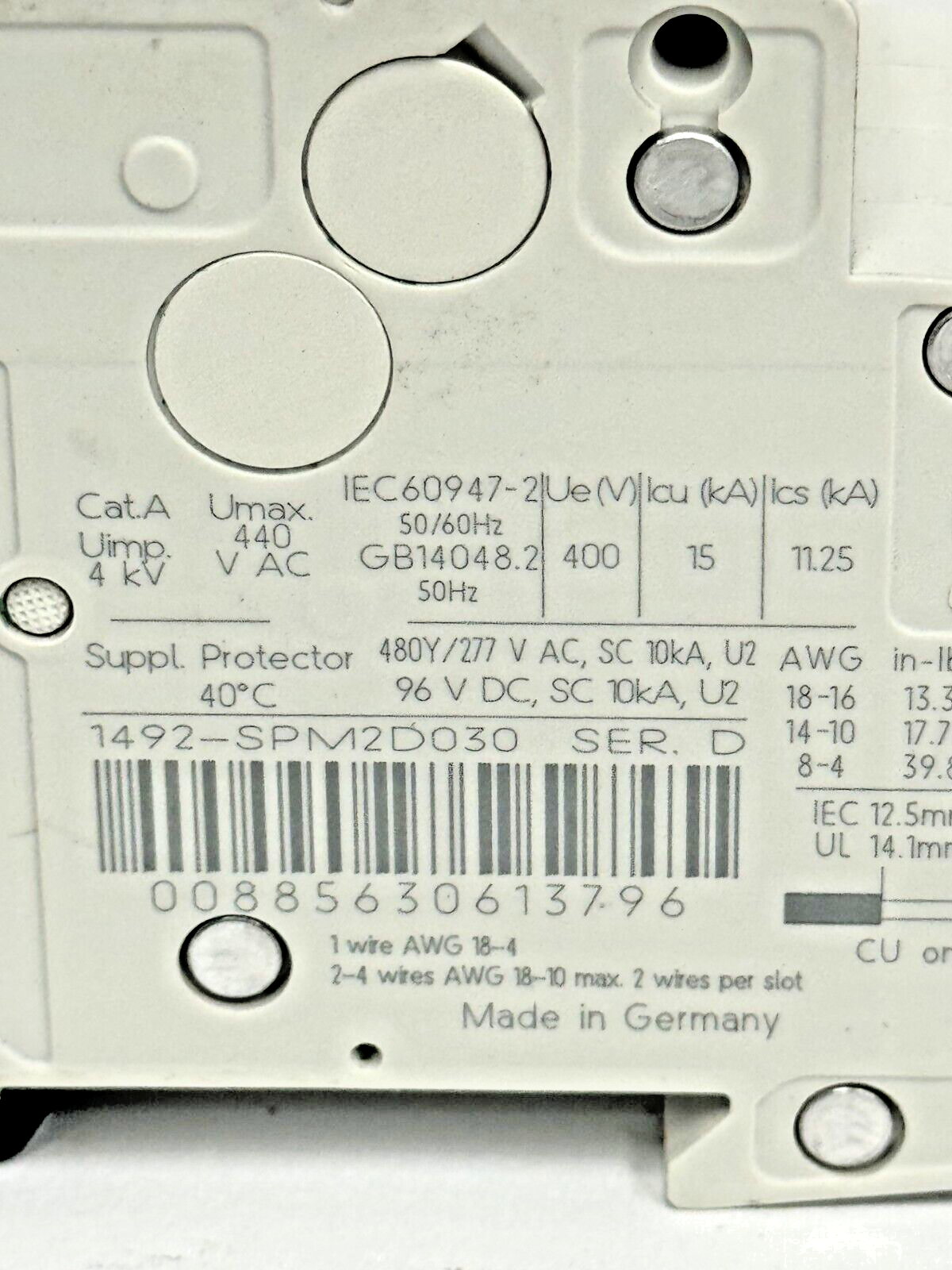 ALLEN-BRADLEY - 1492-SPM2D030 SER. D - CIRCUIT BREAKER - 2 P, 3 A, 277 V