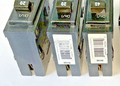 CUTLER HAMMER BR120(2x),BR140(2X),BR150(1X) CIRCUIT BREAKER 120/240VAC**LOTOF5**