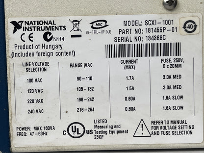 NATIONAL INSTRUMENTS SCXI-1001 12 SOLT CHASSIS 1.7/1.5/0.8A 100/120/220/240VAC