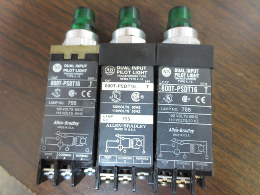 ALLEN-BRADLEY 800T-PSDT16 Ser. T DUAL INPUT PILOT LIGHT, GREEN  (EACH)