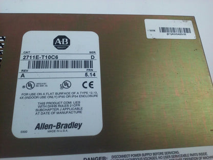 ALLEN BRADLEY 2711E-T10C6 SER. D REV. A  PANELVIEW 1000E TERMINAL FRN 5.14