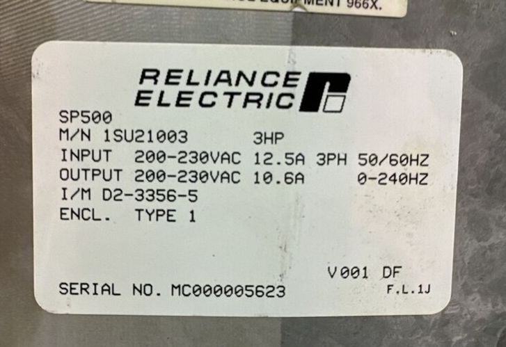 RELIANCE ELECTRIC SP500 1SU21003 AC DRIVE 200-230VAC 3HP