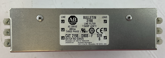 ALLEN BRADLEY 2198-DB08-F SER B LINE FILTER 7.5AMP 480VAC 3PHASE