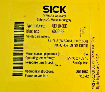 SICK UE410-8DI3 SAFETY RELAY EXPANSION MODULE 6026139