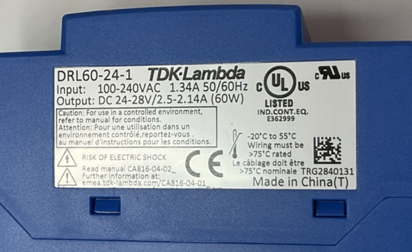 TDK-LAMBDA DRL60-24-1 POWER SUPPLY MODULE 240VAC 28VDC 50/60HZ 60W