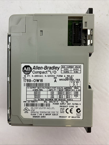 ALLEN BRADLEY 1769-OW16 SER A F/W REV 3.1 DIR/VER 95320765/03 16PT 5-265VAC