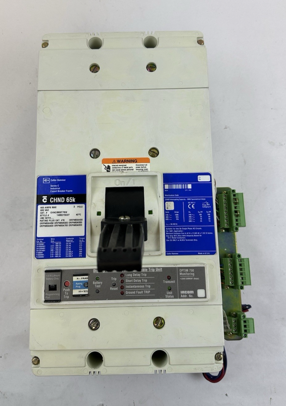 CUTLER HAMMER CHND3800T76W 800A 600V 3P CIRCUIT BREAKER W/DIGITRIP 750 TRIP UNIT