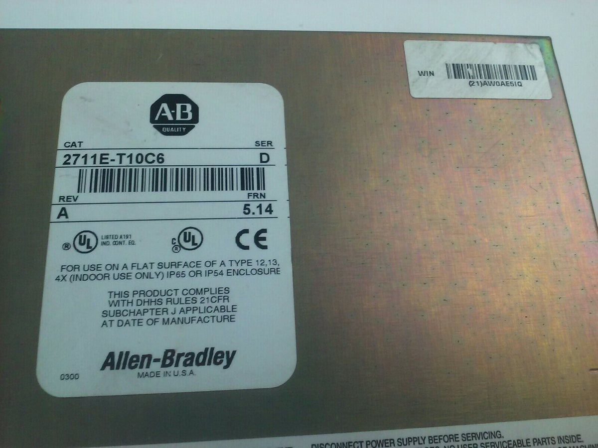 ALLEN BRADLEY 2711E-T10C6 SER. D REV. A  PANELVIEW 1000E TERMINAL FRN 5.14