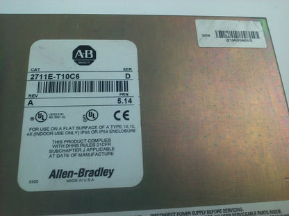 ALLEN BRADLEY 2711E-T10C6 SER. D REV. A  PANELVIEW 1000E TERMINAL FRN 5.14