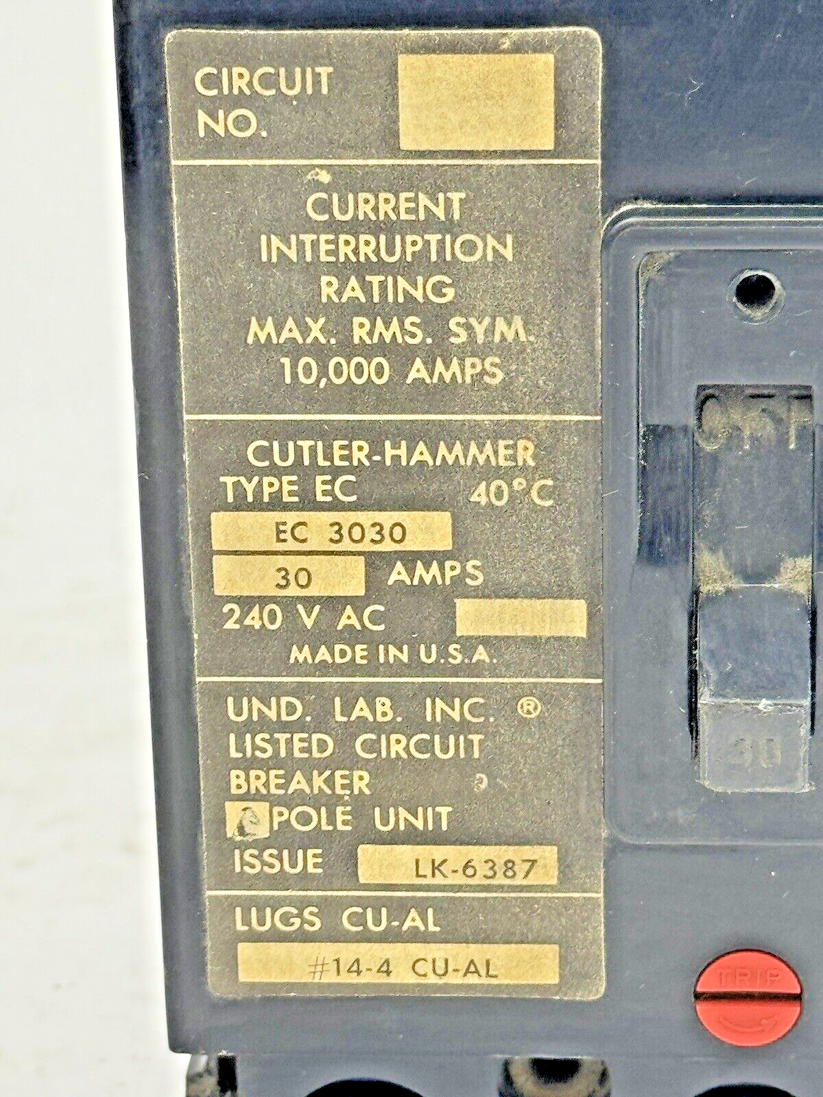 CUTLER-HAMMER / EATON - EHC3050 - CIRCUIT BREAKER - 50A/ 480 VAC/ 3 POLE