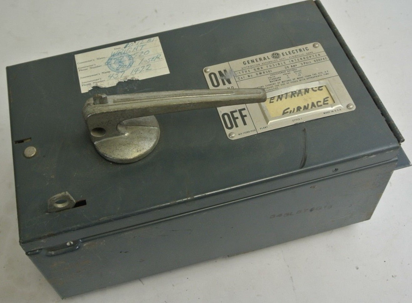 GE QMR361 FUSIBLE QMR-TYPE PANELBOARD / DISCONNECT SWITCH - 600V, 30A, 3-POLE