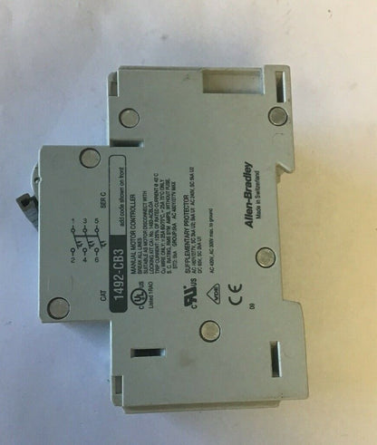 ALLEN BRADLEY 1492-CB3 MANUAL MOTOR CONTROLLER SER C 20A 10HP 480Y/277VAC 3HP