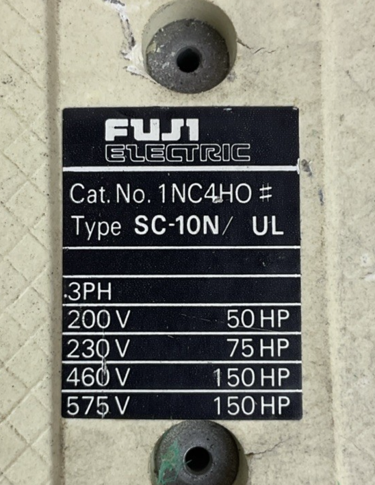 FUJI 1NC4HO CONTACTOR TYPE SC-10N/UL 600V 150HP 240A 3POLE COIL 100-120V 50/60HZ