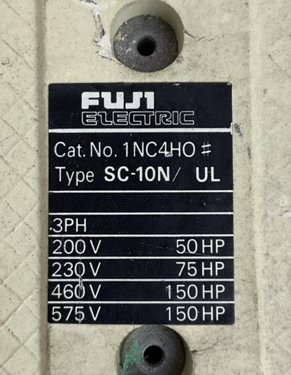 FUJI 1NC4HO CONTACTOR TYPE SC-10N/UL 600V 150HP 240A 3POLE COIL 100-120V 50/60HZ