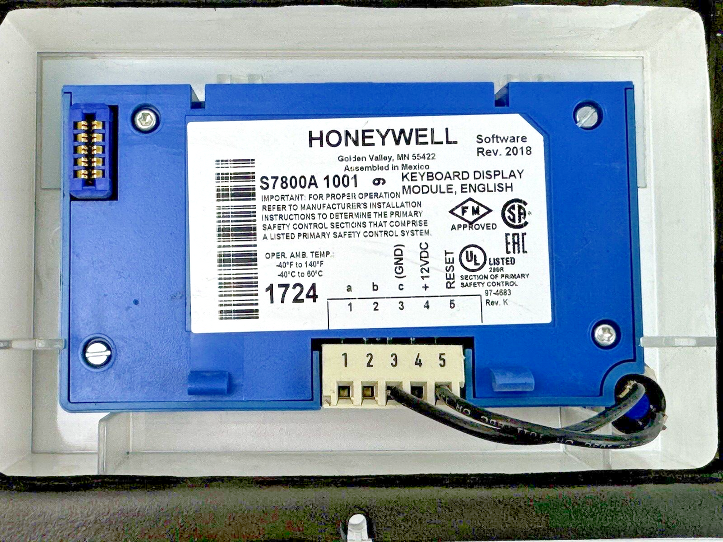 HONEYWELL - S7800 A 1001 REV. K - KEYBOARD DISPLAY MODULE IN CASE-BURNER CONTROL