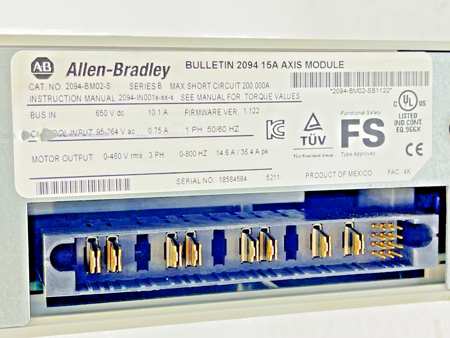ALLEN BRADLEY 2094-BM02-S SER B KINETIX 6000 AXIS MODULE FIRMWARE VER 1.122