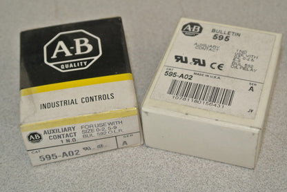 ALLEN-BRADLEY 595-A02 AUXILIARY CONTACT / 1 N.O. / SIZES 0-2 & 5-9 / NEW SURPLUS