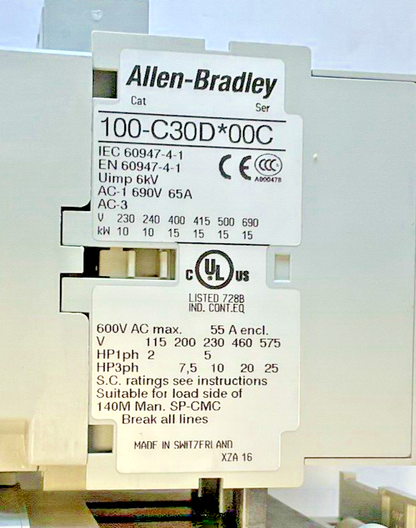 ALLEN BRADLEY 100-C30D*00C STARTER W/ 193-EECD SER.C W/ 100-S SER.B