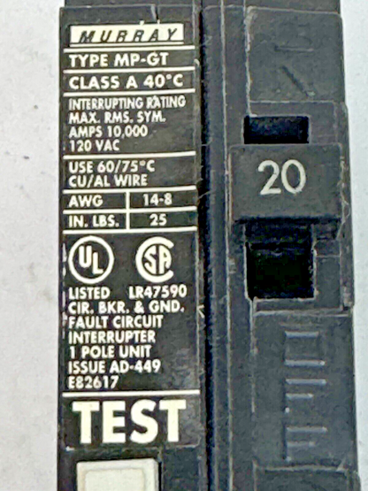 MURRAY - MP120AF -ARC FAULT CIRCUIT BREAKER - 1 POLE, 120 VAC, 20 AMP