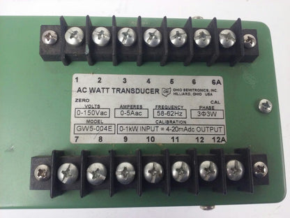 OHIO SEMITRONIC, GW5-004E AC WATT TRANDUCER, 3PH, 3W, TWO ELEMENT, 0-150V, 0-5A