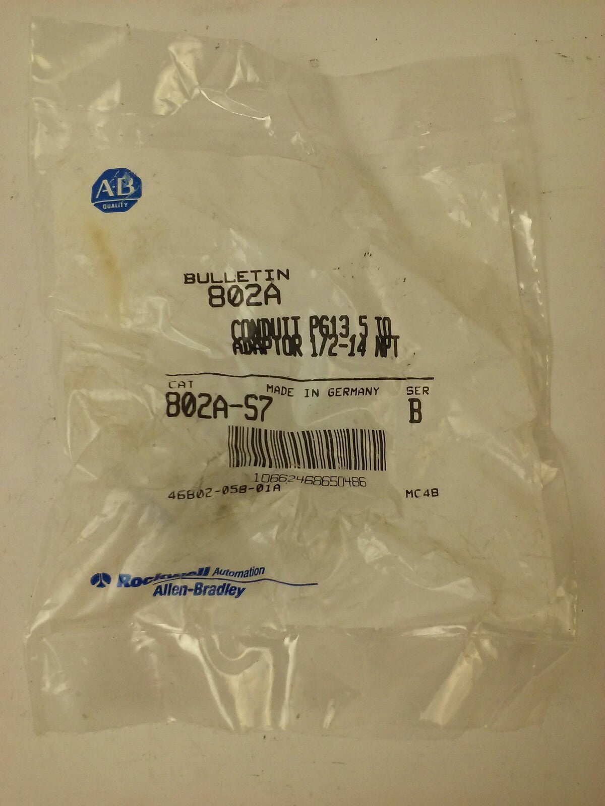 ALLEN BRADLEY 802A-S7 SER.B CONDUIT ADAPTER,CONDUIT ADAPTER PG13.5 TO 1/2-14 NPT