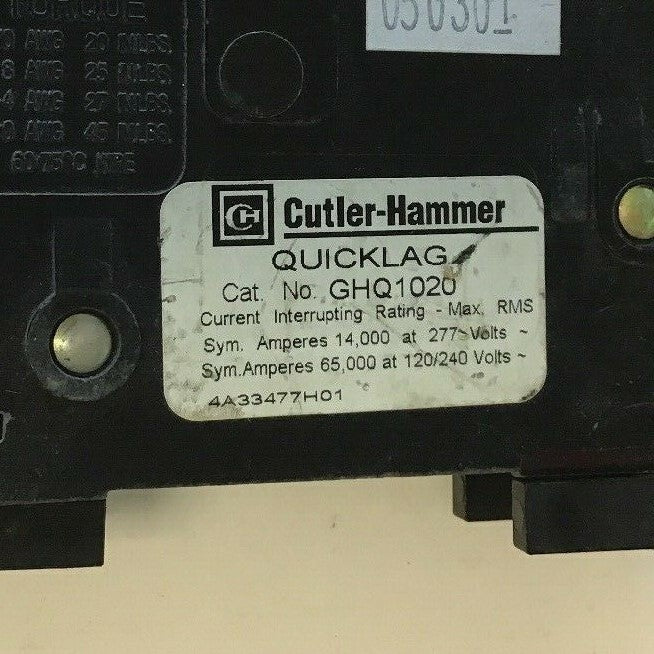 CUTLER HAMMER GHQ1020 20A QUICKLAG CIRCUIT BREAKER 277VAC***LOTOF2***