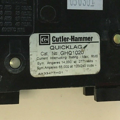 CUTLER HAMMER GHQ1020 20A QUICKLAG CIRCUIT BREAKER 277VAC***LOTOF2***