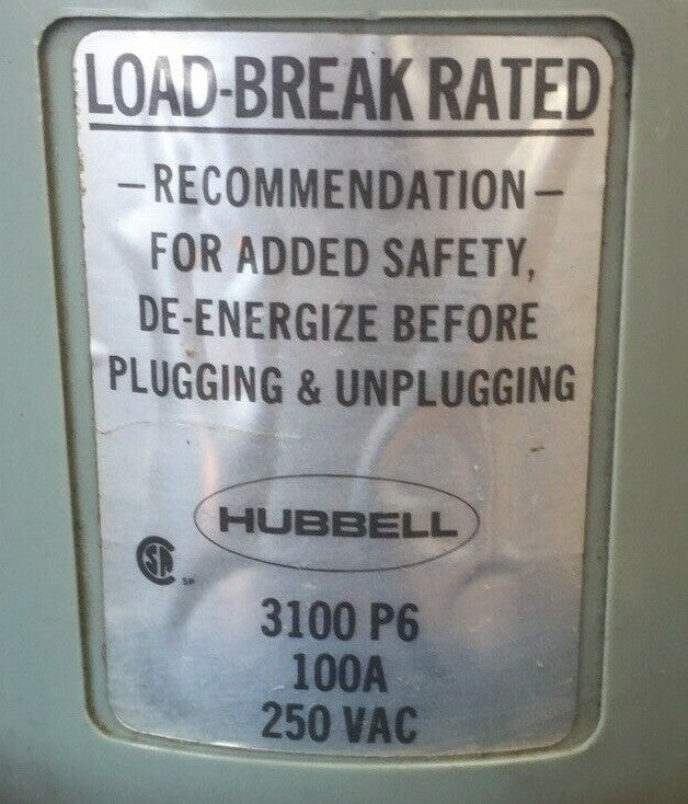 HUBBELL 3100P6 PIN & SLEEVE WATERTIGHT PLUG 100A 250VAC